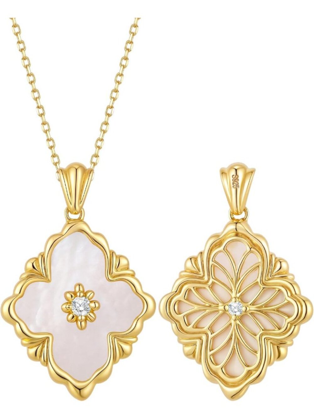 Vintage Gold Clover Necklace for Women, 14K Gold Plated, Adjustable Choker with